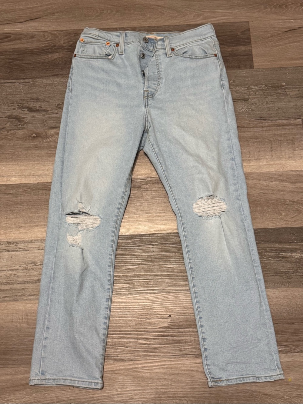Levi's Light Blue Straight Leg Jeans with Knee Distress